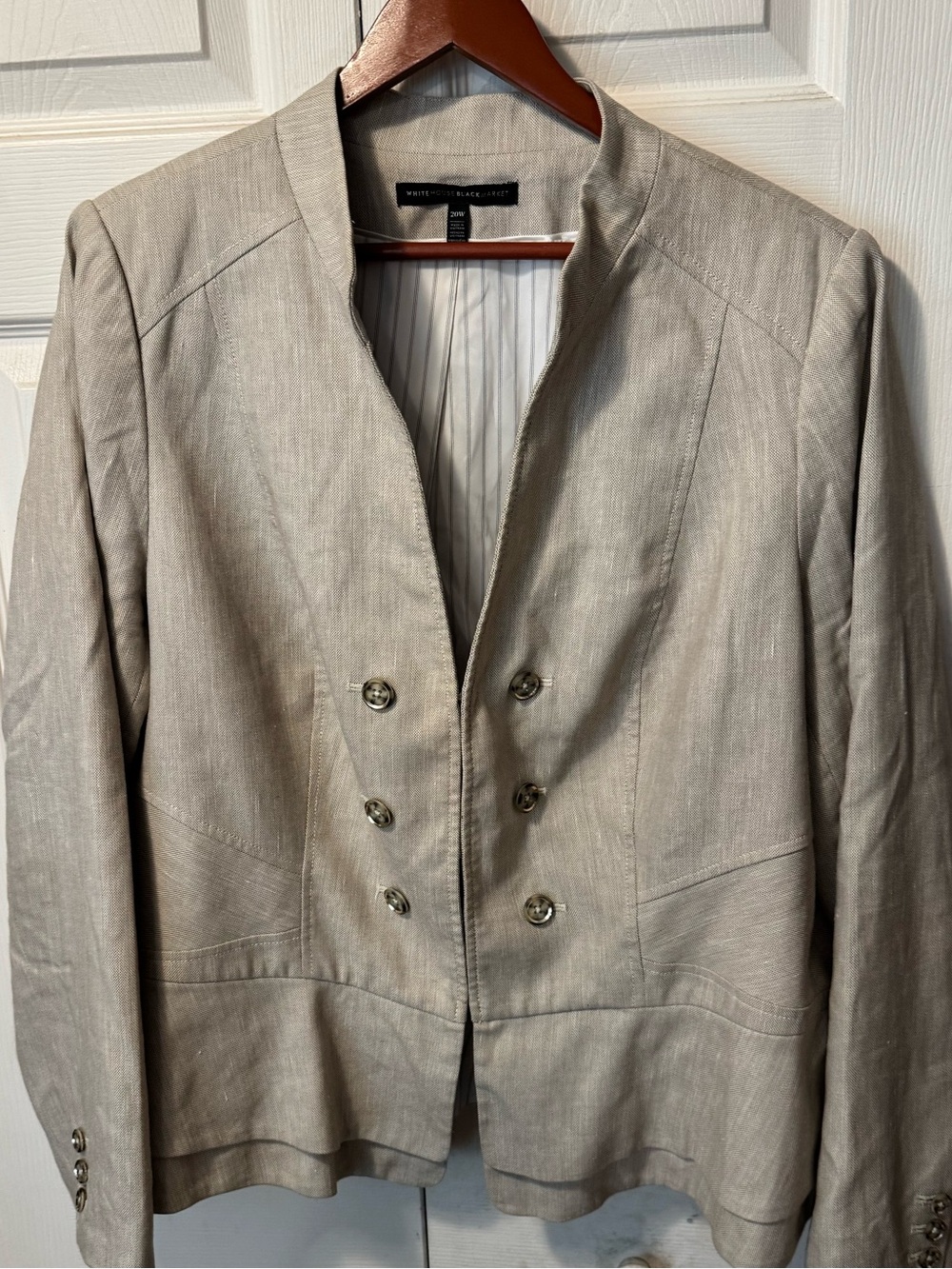 White House Black Market Light Taupe Blazer with Pinstripe Lining